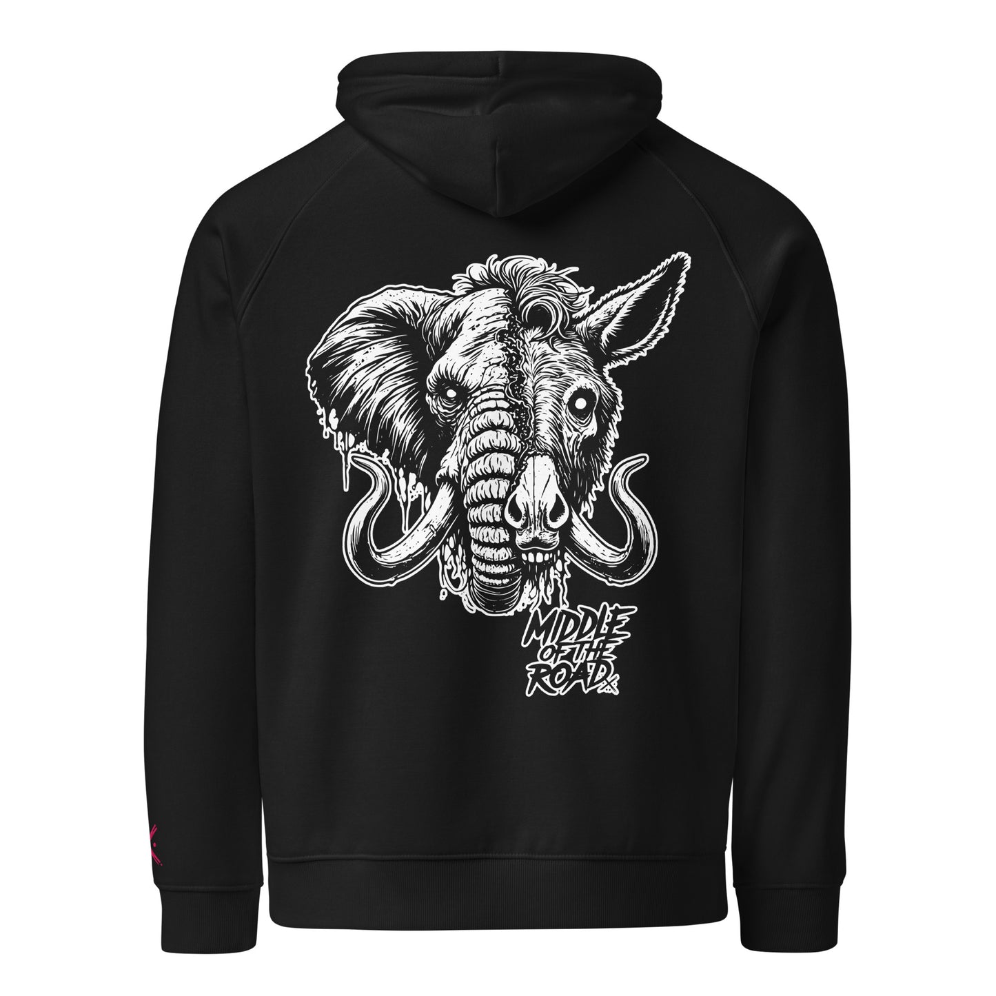 Middle of the Road Hoodie, black with white print, back
